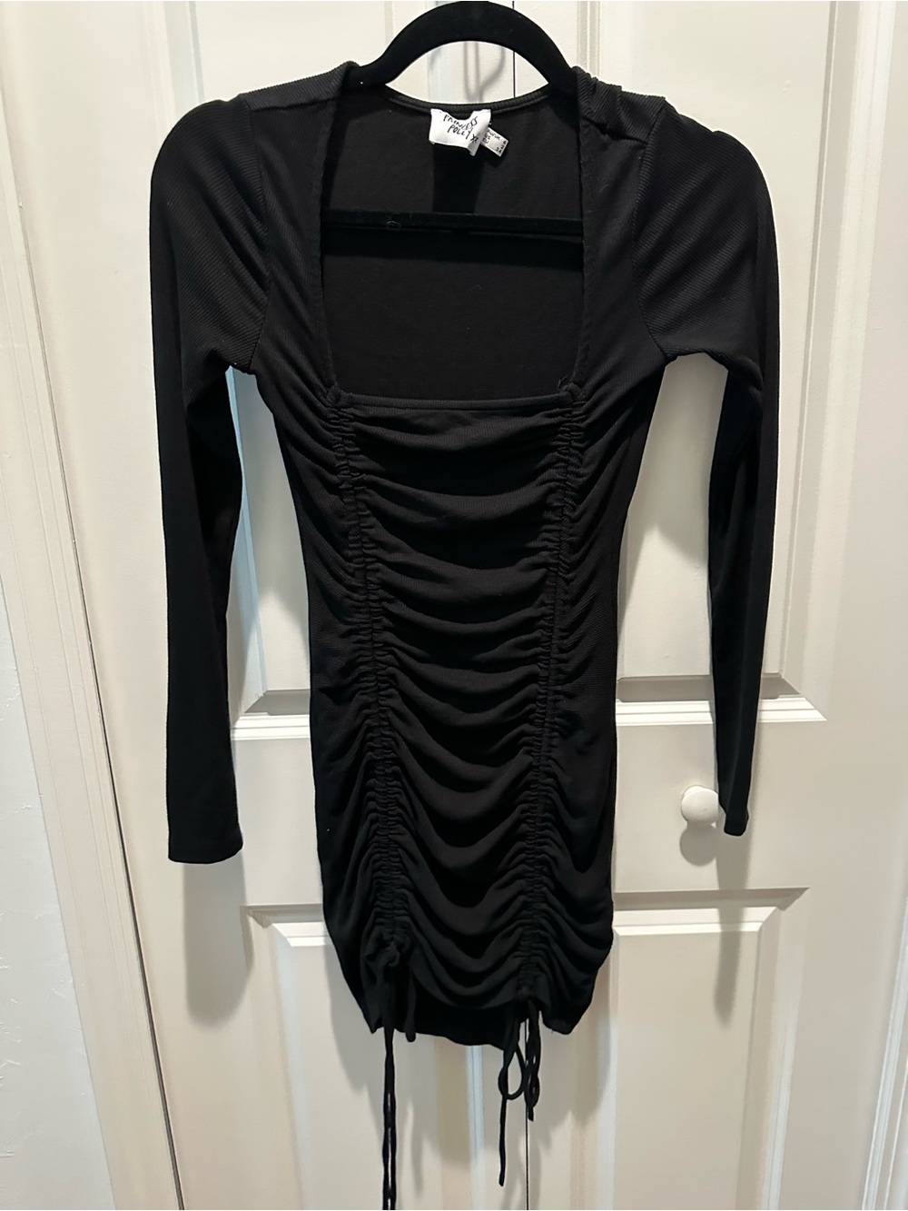 Princess Polly Black Ruched Long Sleeve Square Neck Dress US 2